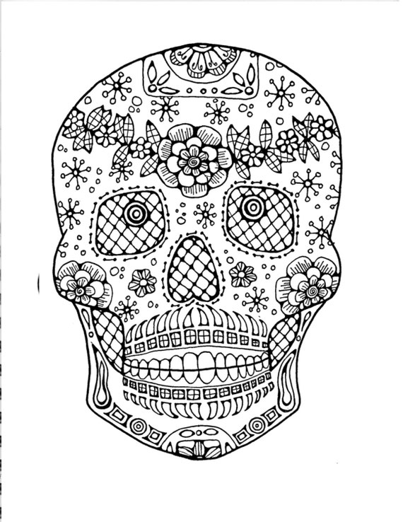 Download Items similar to Sugar Skull Coloring Page to Print and ...