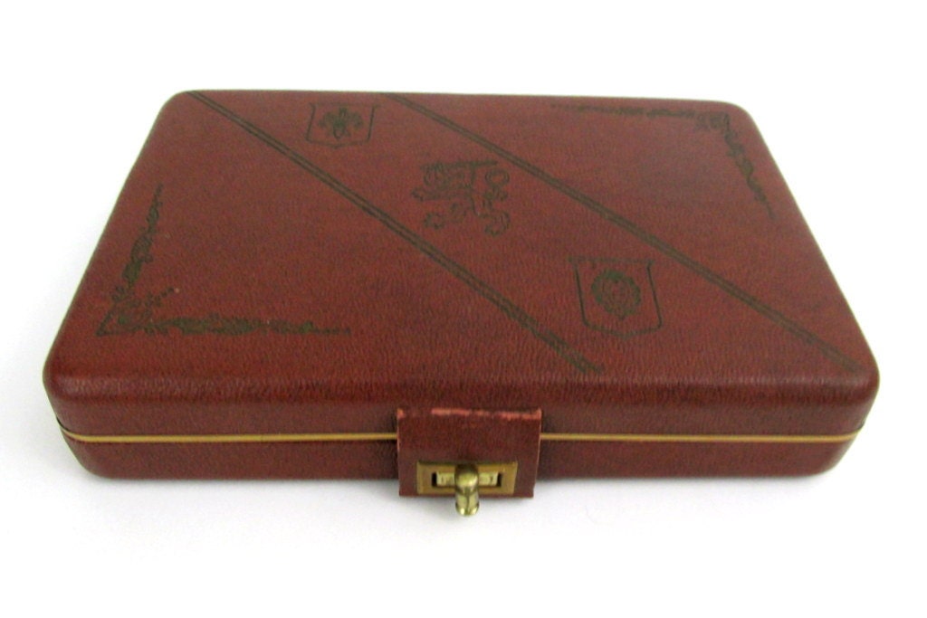 Vintage Men's Shields Brown Leatherette Travel Jewelry Box