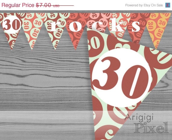 ON SALE 70 % OFF 30 rocks birthday banner, printable earth tones birthday party decoration, 30th birthday, Pdf file instant download, ready Il_570xn