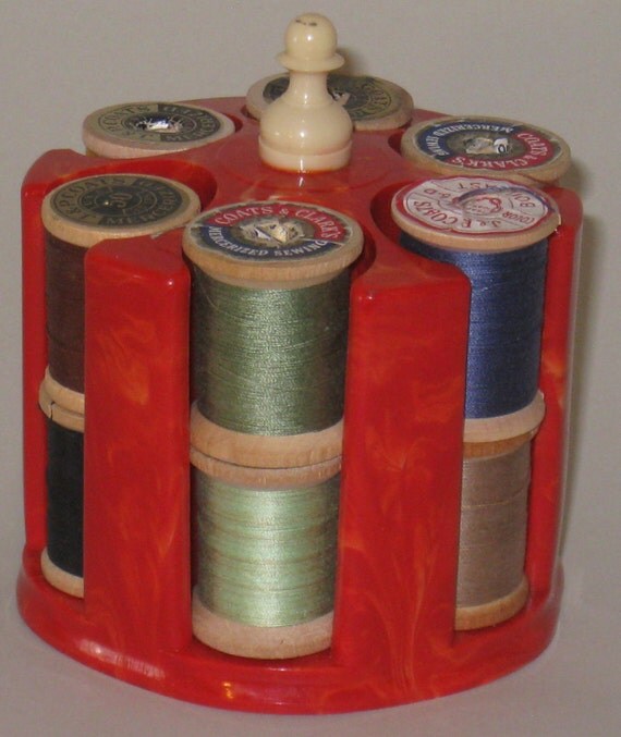 Items similar to Cherry Red Thread Holder from 1950s with a Dozen