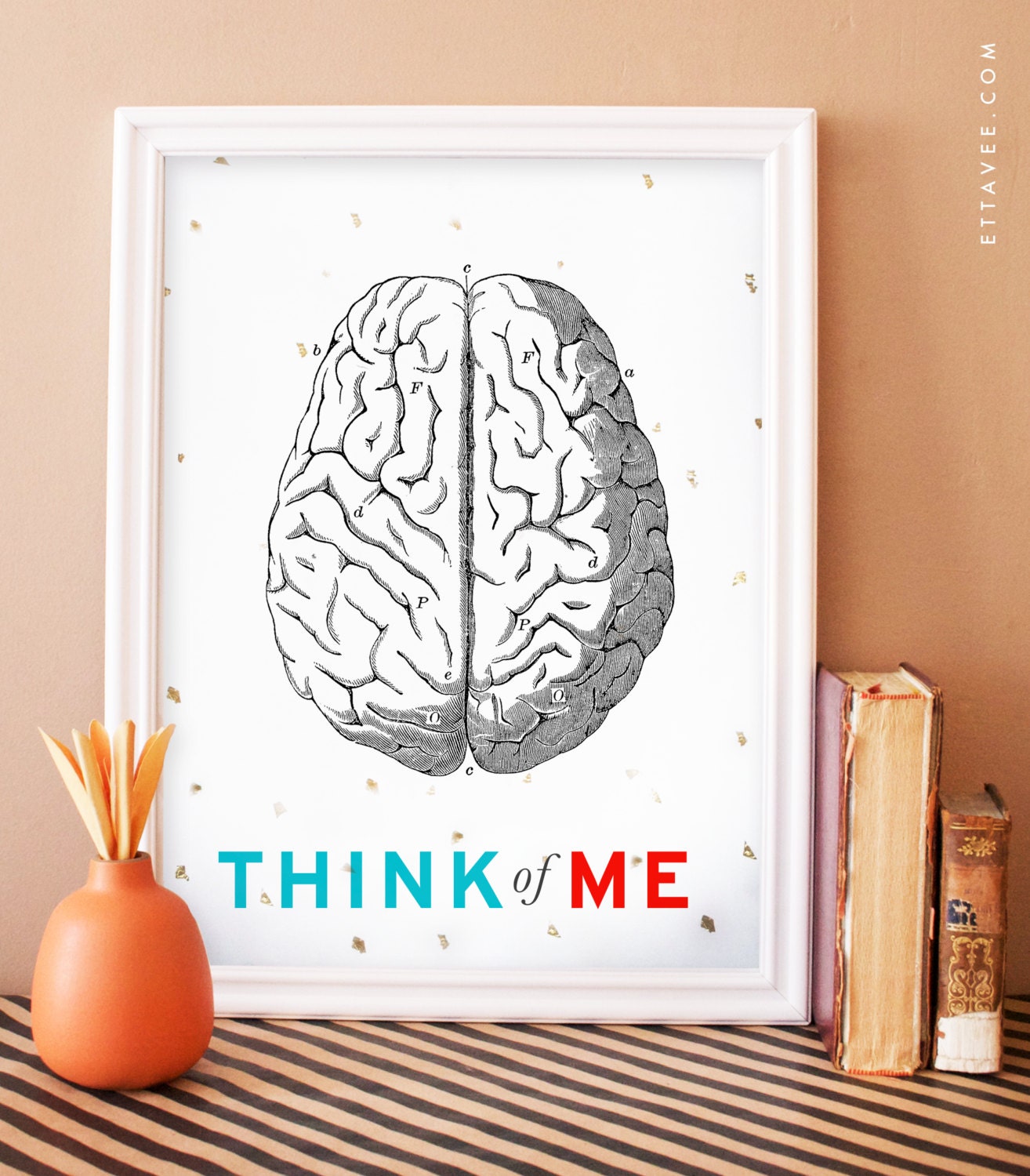 Vintage brain illustration art print. anatomy art print. think
