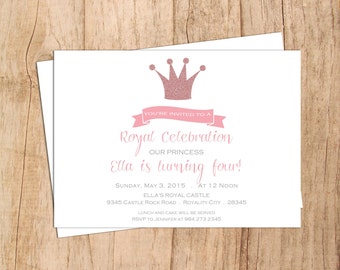 Glitter Crown Elegant Modern Princess Birthday Invitation .Girl Birthday 1st 2nd 3rd 4th 5th . Simple .JPEG or PDF File .Print Yourself .