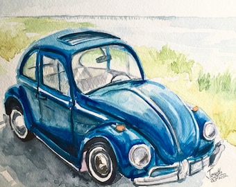 Car painting, Watercolors paintings original, Watercolor painting, Classic car painting - Old Beattle car 9"x12"
