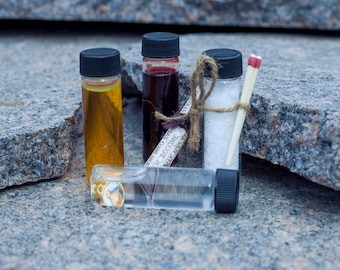 Hunting Kit for Supernatural Fans - Dead Man's Blood, Holy Water, Rock Salt, Holy Oil, Goofer Dust Set Vampire Diaries Walking Dead
