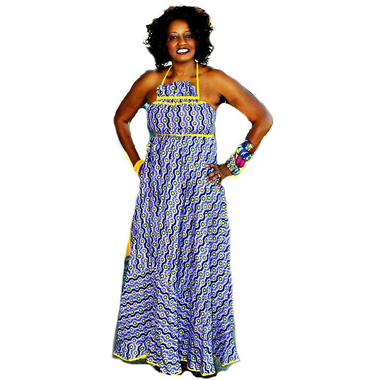 Purple African Fabric Maxi Dress African Ankara by ZabbaDesigns