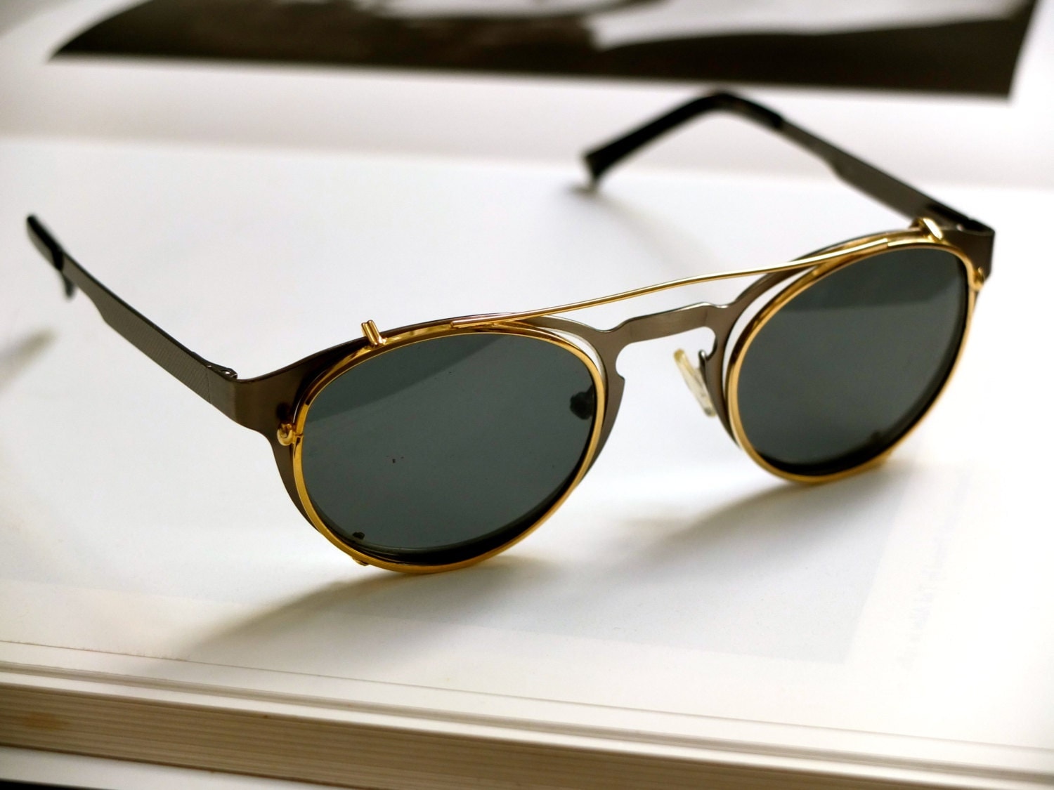 Round metal eyeglasses / detachable sunglasses / round sunglasses