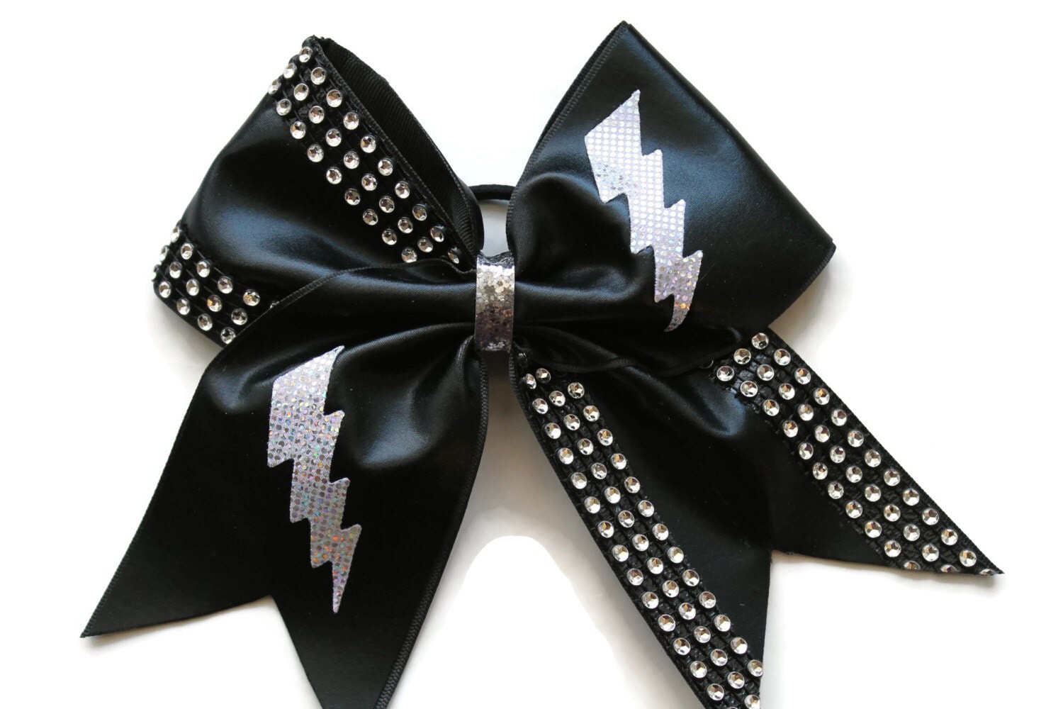 Black with silver lightning bolt and gem ribbon