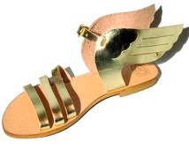 Greek wing lea ther sandals, women sandals, goddess sandals, authentic ...
