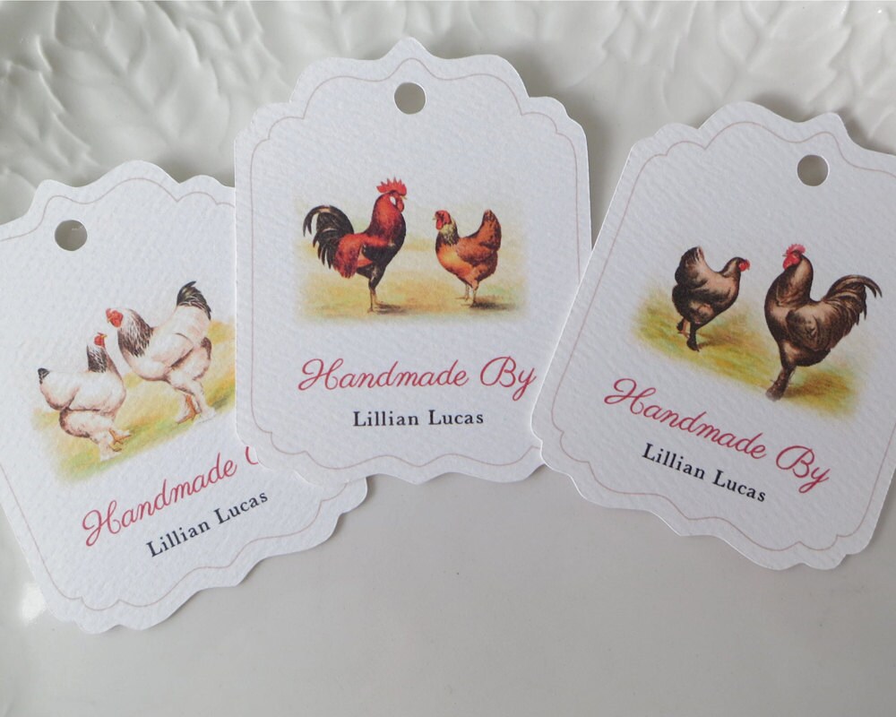 Personalized Chicken Gift Tags with Vintage Hen Illustration