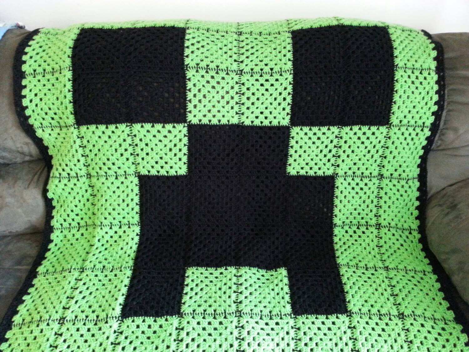 Crocheted Green and Black Creeper Face MinecraftInspired