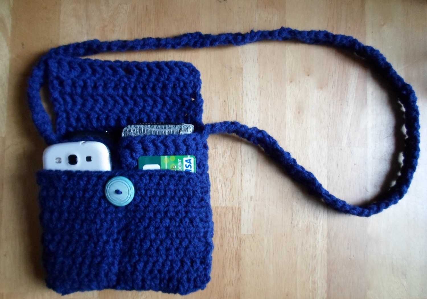 Crochet Cross-body purse Dark Blue purse by NeidesBoutique on Etsy