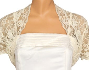 Ladies Ivory Lace Short Sleeve Bolero Shrug