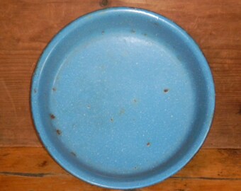 Blue Enamelware Dish, Enamelware Plate, Antique Enamelware, Primitive Enamelware, Blue Graniteware, Rustic Enamelware, 1920's Kitchenware