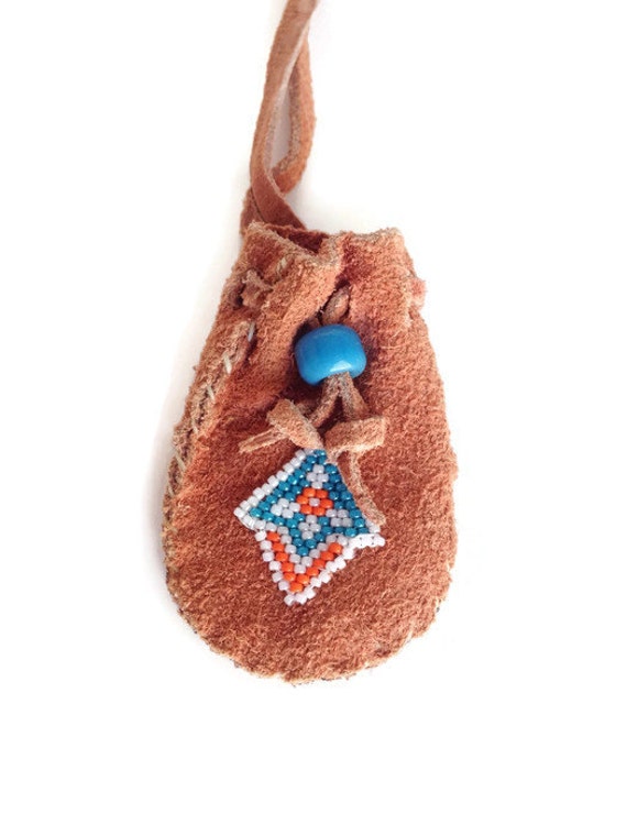 Small Leather Medicine Bag Necklace Adorned with by ButteCreations