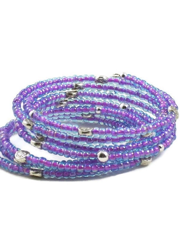 Memory Wire Beaded Coil Bracelet in 8 by TaraElisabethDesigns