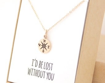 Gold Compass Necklace - Christmas Gifts for Her - Mother of the Bride Gift - I'd be lost without you - Graduation - Follow your arrow