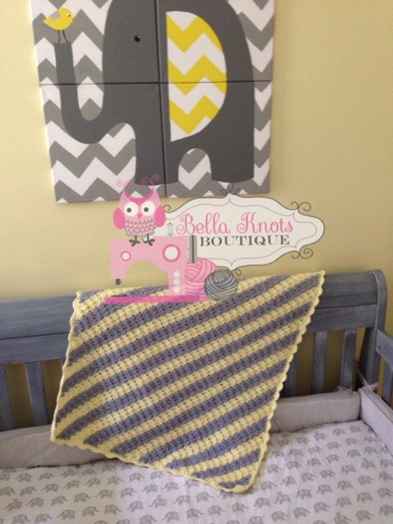 Yellow and Grey Baby Blanket Crochet Baby Blanket Elephant