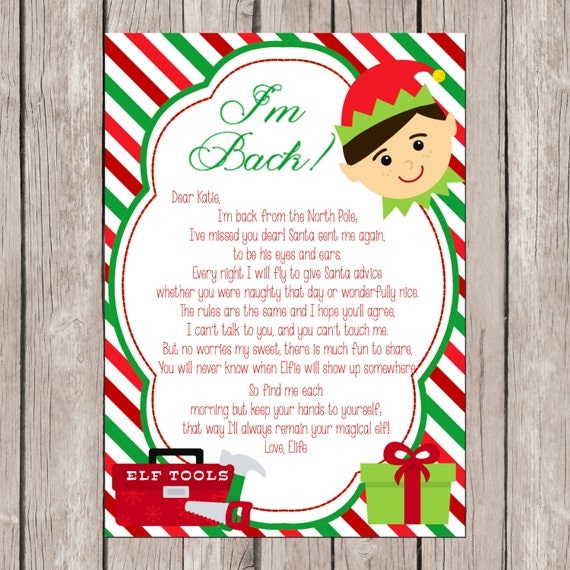 Elf I m Back DIY PRINTABLE Letter