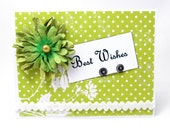 Best Wishes - Wedding Card - Engagement Card - Bright Green and White - Green Flower - Polka Dots - Shabby Chic Style