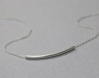 Sterling Silver Tube Bar Necklace, Sterling Silver Tube Bar Pendant on Sterling Silver Necklace Chain