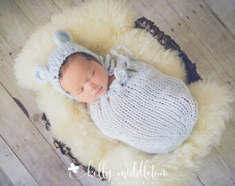 Newborn knit swaddle snuggle sac set - includes bonnet