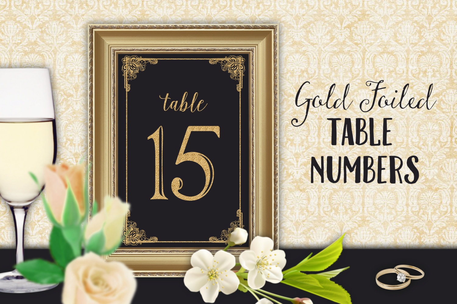 Table Number Cards Wedding Reception Table Number Set Gold