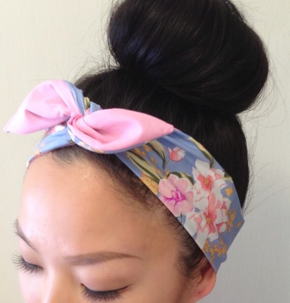 Hawaiian Floral Pink Reversible Rose Twist Dolly Bow Headband