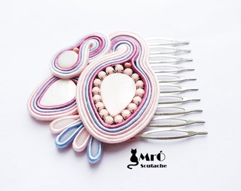 Pastel color soutache decorative comb, hair comb, decorativi pettine soutache