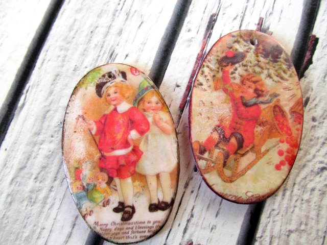 Super sale 2 Christmas Ornaments Polymer Clay Hand made For Holiday Tree Decorations 002