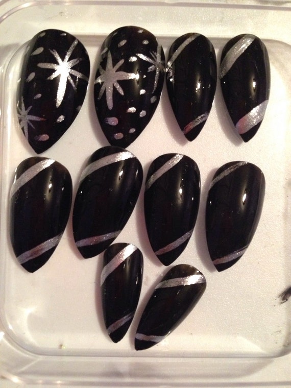 Black And Silver Stars And Stripes Hand Painted Fake By Domirae