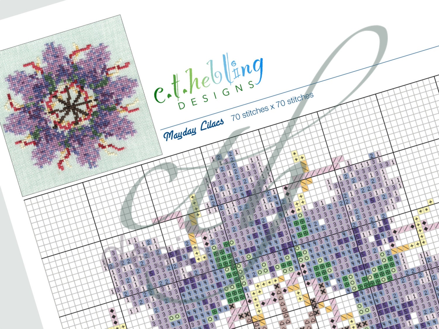 PDF counted cross stitch CHART, Mayday Lilacs cxp0401 from CTHdesign on Etsy Studio