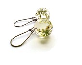 Sphere shape clear resin earrings with real Queen Anne's Lace Orbit resin earrings with real flowers Resin jewelry dried flowers earrings
