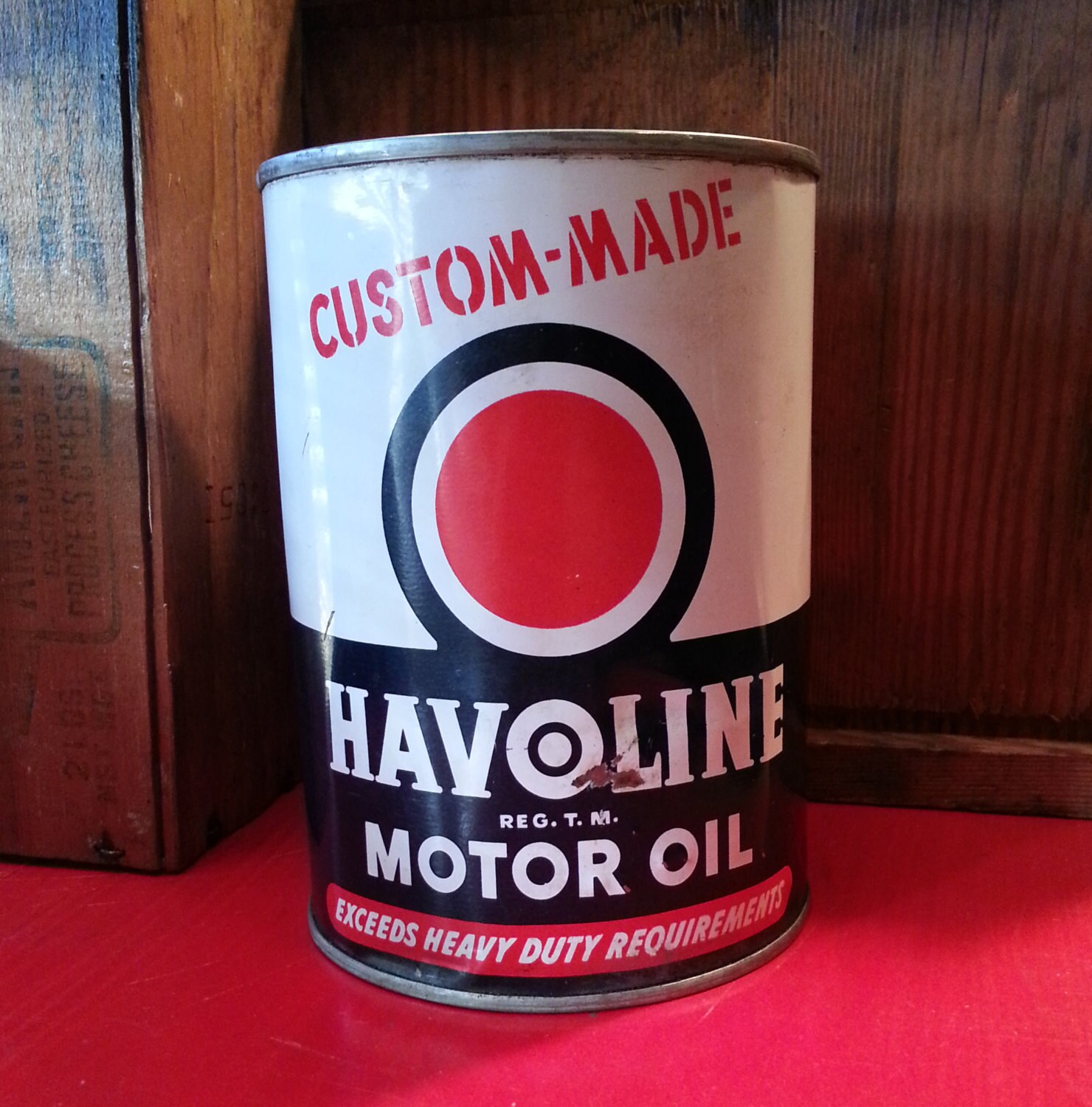 Vintage Havoline Motor Oil Can 1950's Tin Litho by RyokosVintiques