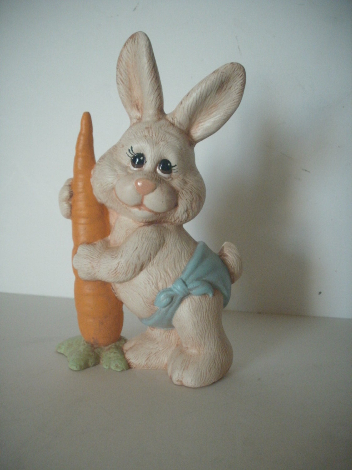 Ceramic Easter bunny baby Standing w carrot by MapleHillCeramics