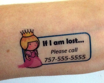 Set of 8+ Custom Temporary Tattoos - Emergency Contact Info / If Lost