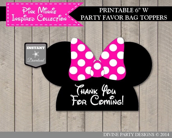 INSTANT DOWNLOAD Printable Hot Pink Mouse 6" Wide Favor Bag Toppers / Hot Pink Mouse Collection / Item #1728 Il_570xn