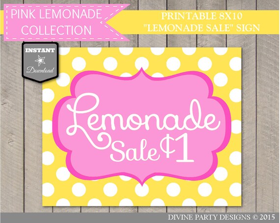 Instant Download Printable 8x10 Lemonade Sale Sign   Pink