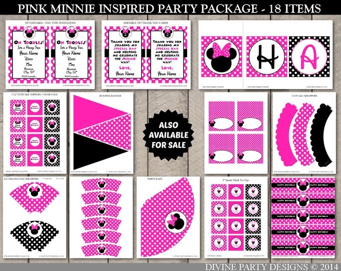 SALE INSTANT DOWNLOAD Hot Pink Mouse Happy Birthday Printable Party Banner / Hot Pink Minnie Collection / Item #1726