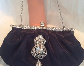 Navy Blue Satin Clutch, Evening Bag, Bridal Purse, Bridal Clutch Bag, Custom Clutch, Prom Bag