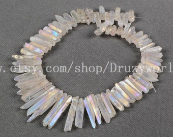 16" Rainbow Cluster Angel Aura Quartz Titanium Crystal Point Loose Beads Top Drilled Raw Titanium Quartz Pendants For DIY Jewelry G0100
