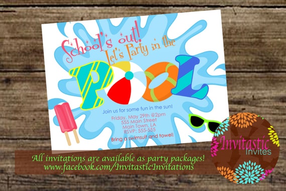 End Of School Pool Party Invitations 2