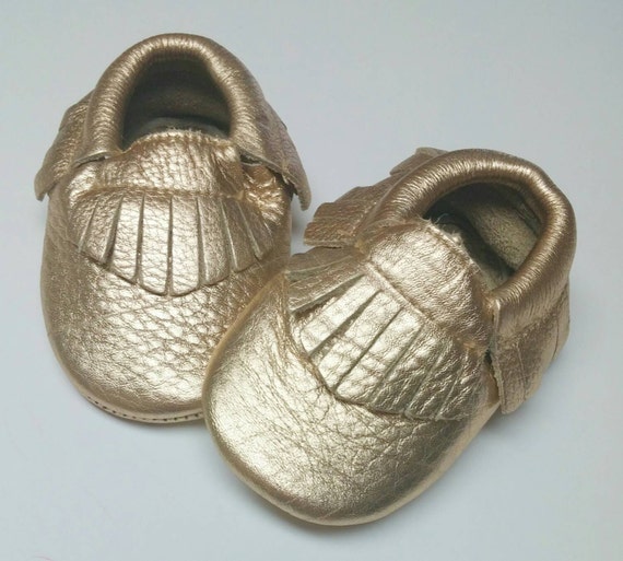 Metallic Baby Moccs Leather baby Moccasins Gold Metallic