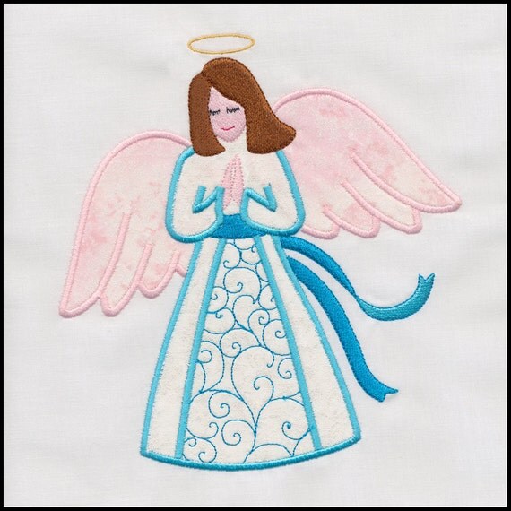 Angel 5 applique machine embroidery design. Actual design size