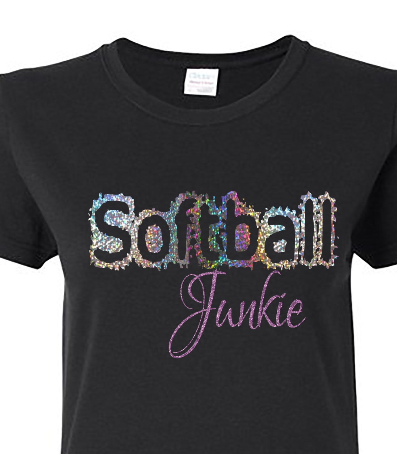 Customized Sports Junkie holographic and glitter vinyl tshirt