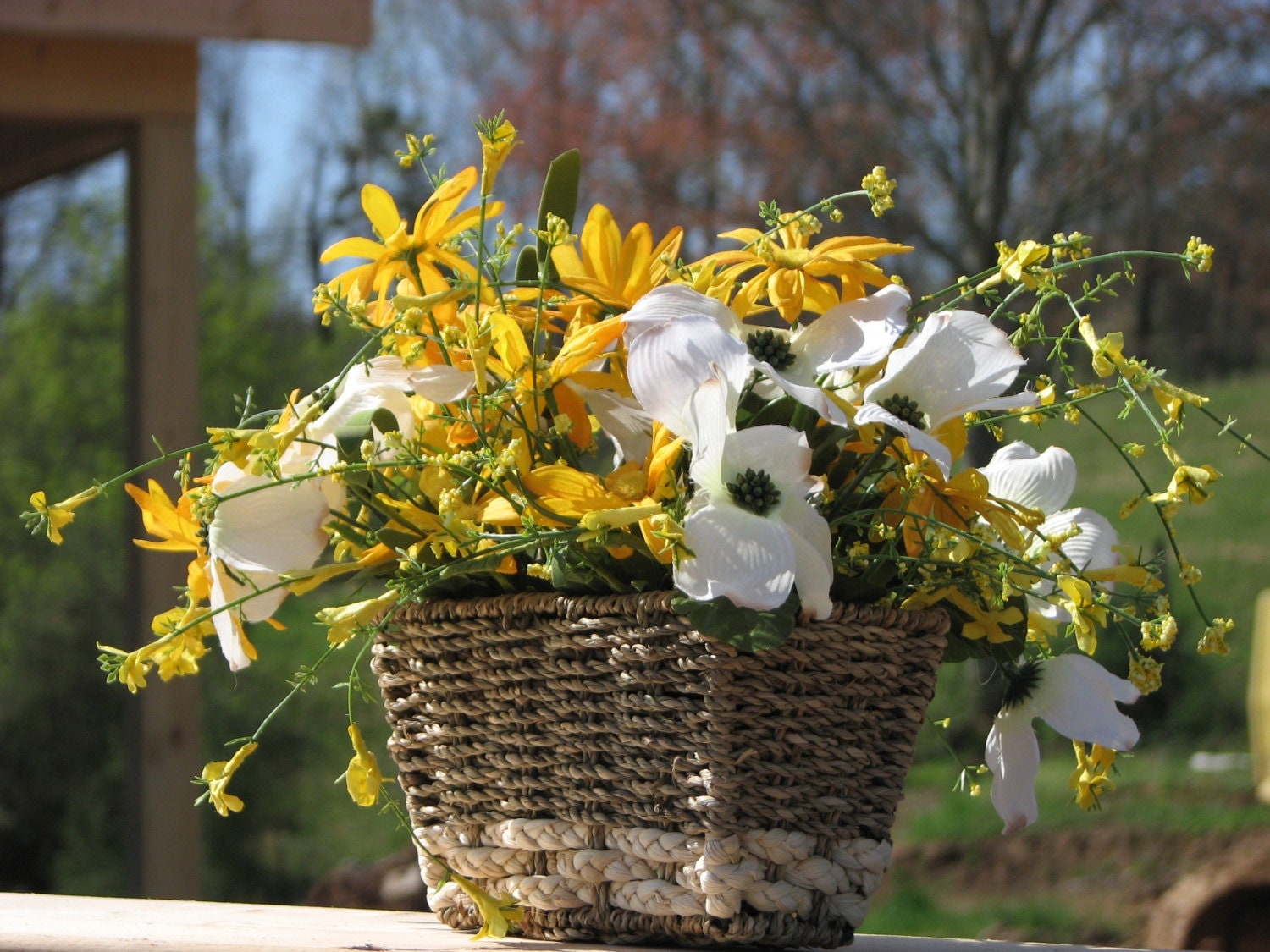 Rustic Centerpiece Silk Flower Arrangement dogwood blooms