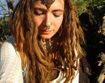 natural native indian earth roots tribal brown tigerseye makramee tiara headcrown and Necklace all in one
