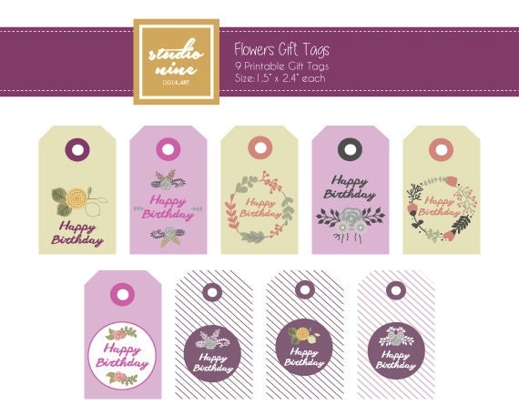 Flowers Printable Gift Tags by StudioNineDigitalArt on Etsy