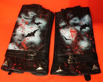 Lost Boys Inspired Vampire Punk Gloves. Hand Painted, One Of A Kind. Studded & Buckled.