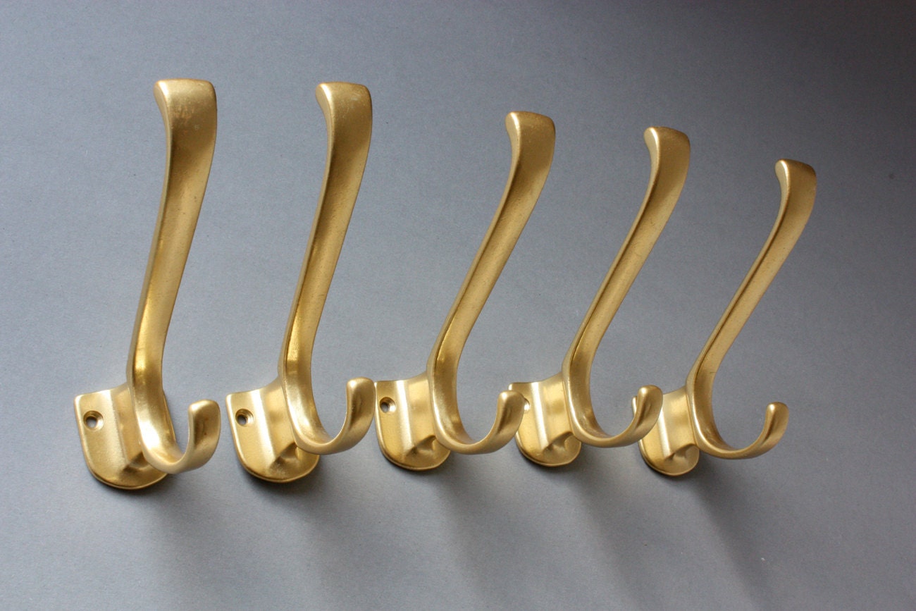 5 vintage wall hooks new old stock / towel hook / coat rack / gold