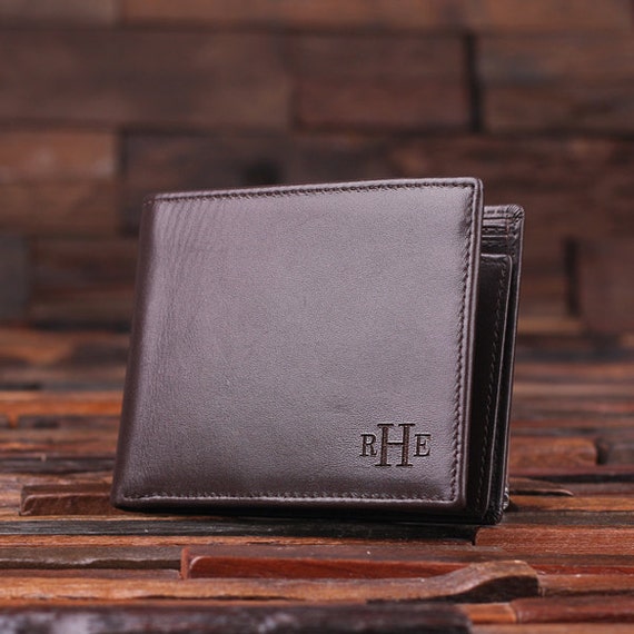 Personalized Monogrammed Engraved Genuine Leather Bifold Mens